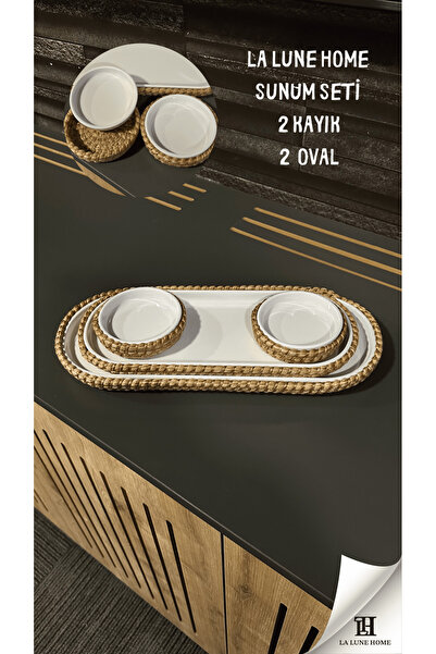 la lune home طقم عرض من الميلامين المغطى بالجوت - 2 كاياك - 2 دائري