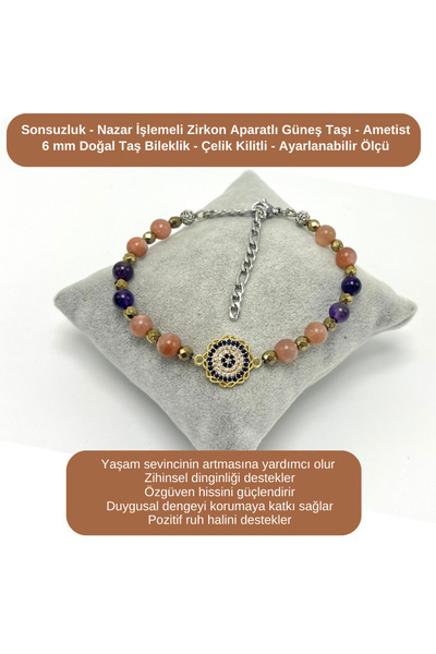 YILDIZ DOĞAL TAŞ Certified Infinity and Evil Eye Engraved Zircon - Sunstone -...