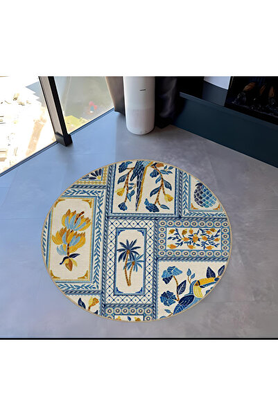 Rugs Modern Halı Seria de design antic, rotund, albastru, alb, detaliat, țesu...