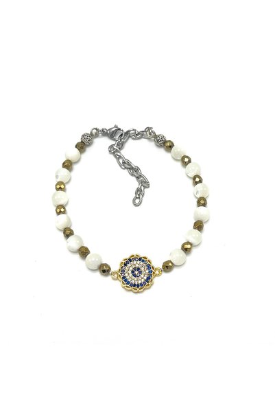 YILDIZ DOĞAL TAŞ Certified Infinity and Evil Eye Engraved Zircon - Stone - 6mm Natural Stone Bracelet