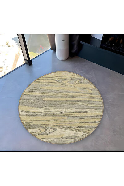 Rugs Modern Halı Mira Round Yellow Beige Abstract Pattern Detailed Woven Base...