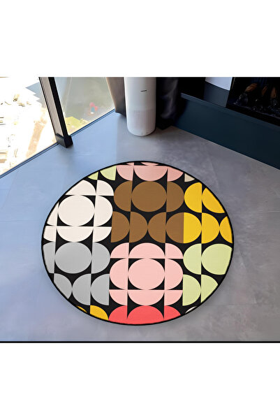 Rugs Modern Halı Multicolored Geometric Patterned Round Woven Base Modern Dec...