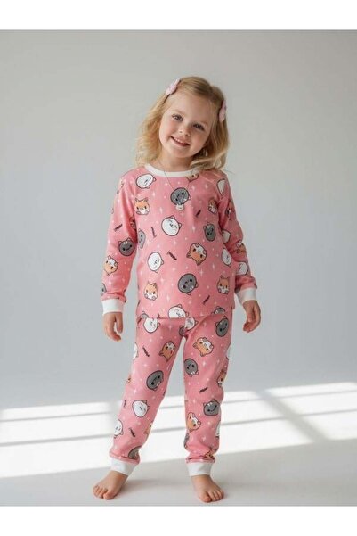 Zekids Σετ βαμβακερές πιτζάμες για κορίτσια με στάμπα γάτας