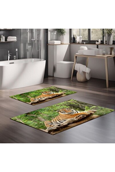 Lenjerii Deosebite Set 2 covorase baie catifelate, cu imprimeu digital cu Tigru