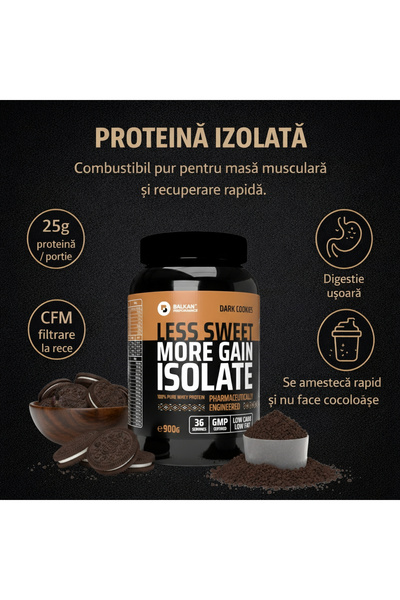 Balkan Pharmaceuticals Proteine din zer 100% Whey Protein Isolate, 900 g, nu face cocoloase, pudra CFM, GMP, Oreo