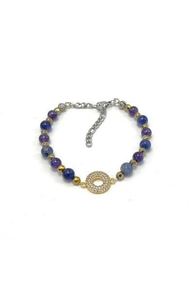 YILDIZ DOĞAL TAŞ Certified Simit Cut Zircon - Sodalite - Amethyst - 6mm Natural Stone Bracelet - Adjustable Size