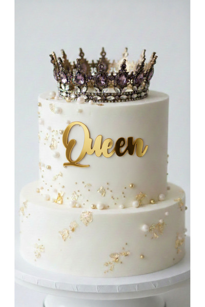 NEWPARİ Διακοσμητικό για το γενέθλιο με γράμματα Queen Gold Plexi - Στολίδι γ...