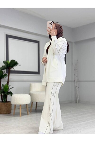 Butik Kardelen Camelya Elis Navy Blue Stone Detailed Double Suit