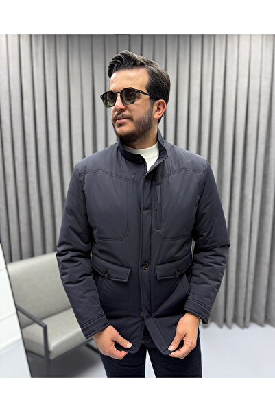 Avni Ceylan Men's Slim Fit Hakim Collar Premium Casual Coat