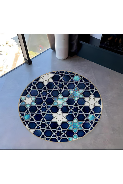 Rugs Modern Halı Mira Round Blue Tones Modern Decorative Carpet with Stars De...