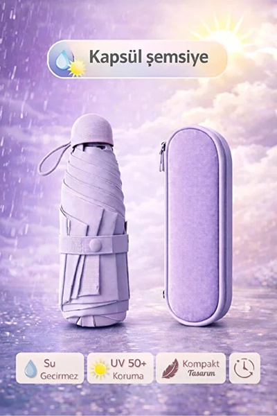 Rosemor Şemsiye Kapsül Otomatik Aç Kapa Rüzgara Dayanıklı Taşıma Kılıflı Mini...