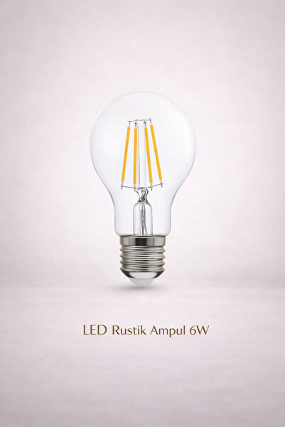 LED Rustik Ampul 6W E27 – 3000K Sarı Işık, 630 lm, A60