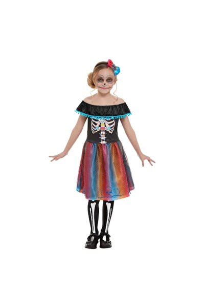 Smiffys Day of the Dead Costume with Bow 10-12 Years
