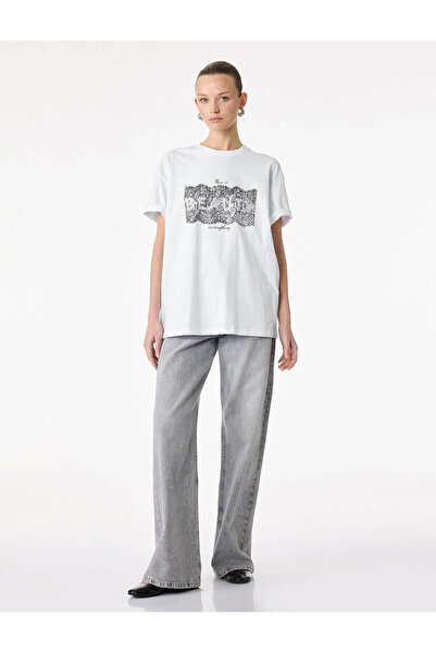 Koton Tricou cu mânecă scurtă, cu decolteu, din bumbac, cu imprimeu