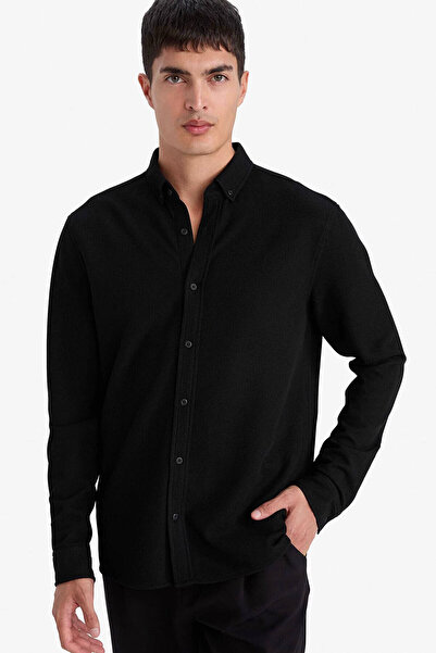 DeFacto Regular Fit Combed Cotton Black Men's Shirt F9049Ax/Bk81