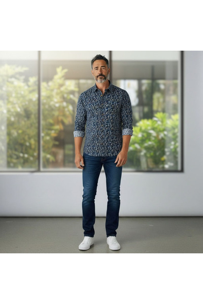 EREN STYLE Βαμβακερό μακρυμάνικο αθλητικό πουκάμισο χωρίς τσέπες (Slim Fit)