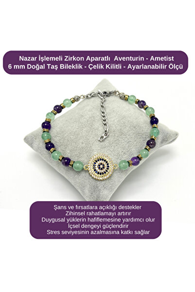 YILDIZ DOĞAL TAŞ Certified Evil Eye Engraved Zircon - Aventurine - Amethyst 6...