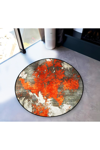 Rugs Modern Halı Orange Gray Themed Abstract Abstract Patterned Round Woven B...