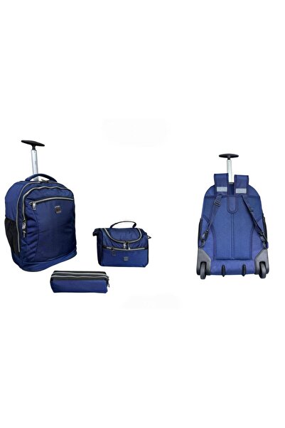 Tradeo Blue Trolley Backpack Set with Lunch Bag & Pencil Case – Travel School...