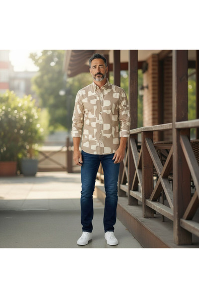 EREN STYLE Βαμβακερό μακρυμάνικο πουκάμισο χωρίς τσέπες σε στενή γραμμή (Slim...