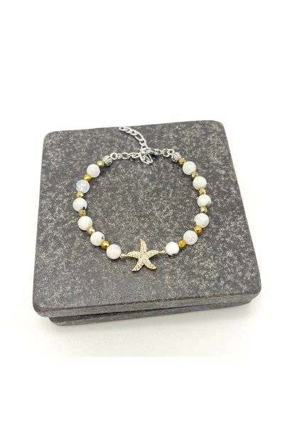 YILDIZ DOĞAL TAŞ Certified Starfish Zircon Apparatus Moonstone - 6mm Natural Stone Bracelet - Adjustable Size