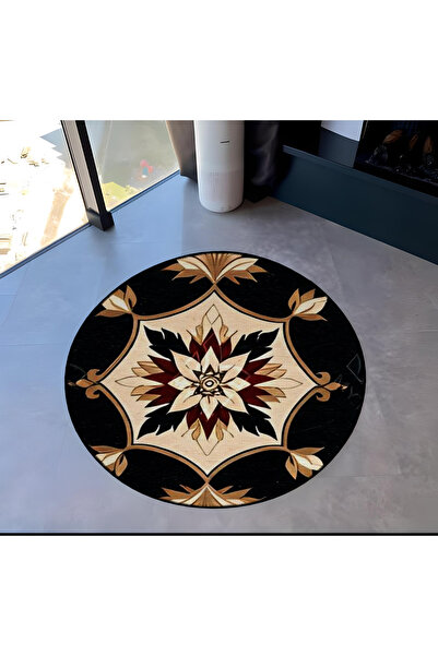 Rugs Modern Halı Coffee Beige Theme Flower Patterned Round Woven Base Vintage...