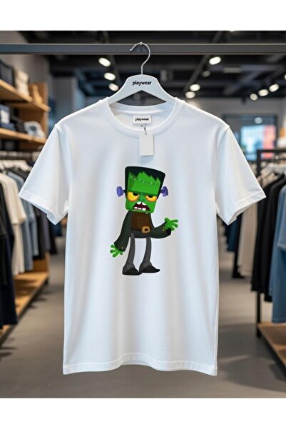playwear PLAY WEAR Tricou unisex cu imprimeu GREEN HEAD MONSTER, cu guler rotund