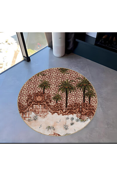 Rugs Modern Halı Tapestry design round palm detailed decorative rug 5337