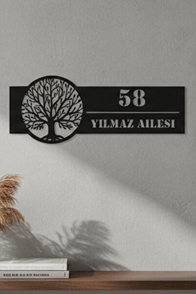 Grandmix Kişiye Özel Hayat Ağacı Metal Kapı İsimliği İsim ve Numara Yazılı Du...