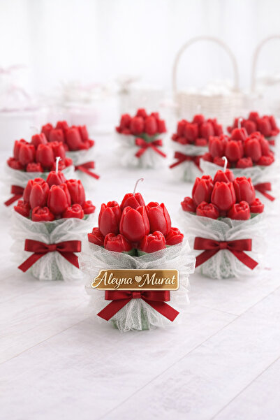 Defne 10 adet kırmızı lale buketi üzeri Pleksi isim detaylı. Söz,nişan,kına,d...