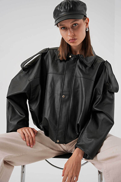 Bigdart Oversize Black Women's Leather Jacket 1055