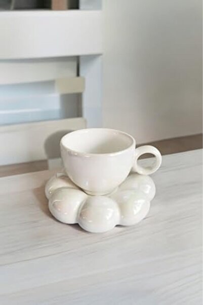 STOREMAX Life 95 ML Papatya Şekilli Seramik Beyaz Türk Kahvesi Fincan Takımı ...