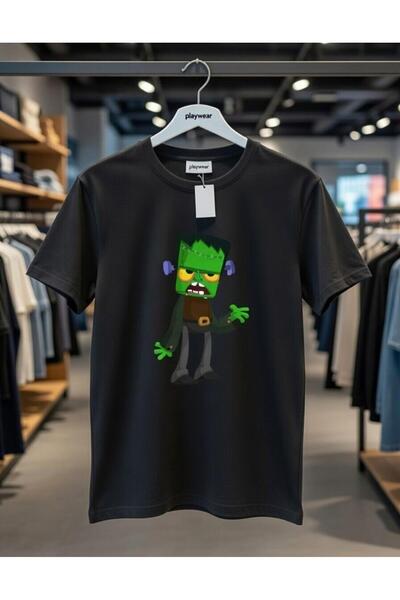 playwear PLAY WEAR Tricou unisex cu imprimeu GREEN HEAD MONSTER, cu guler rotund
