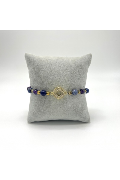 YILDIZ DOĞAL TAŞ Certified Simit Cut Zircon - Sodalite - Amethyst - 6mm Natural Stone Bracelet - Adjustable Size