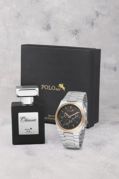Polo Air Spor Erkek Kol Saati Ve Parfüm Hediyelik Kutusunda Set Gümüş Siyah B...