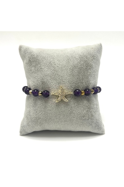 YILDIZ DOĞAL TAŞ Certified Starfish Zircon Apparatus Amethyst - 6mm Natural Stone Bracelet - Adjustable Size