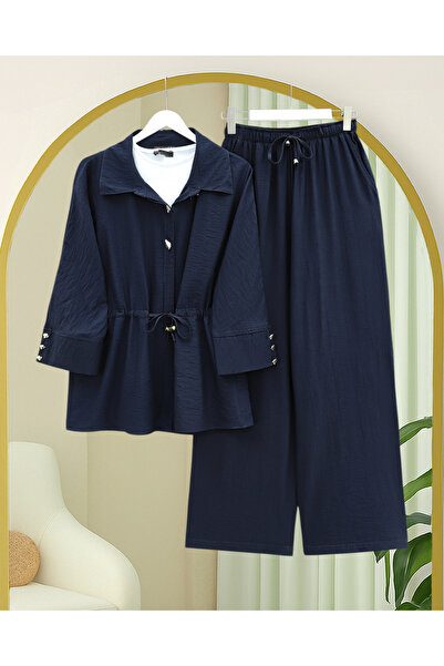 Modamorfo Βαμβακερό Σετ με Τούνελ Δέσιμο, Ελαστική Μέση και Παντελόνι - Ναυτι...