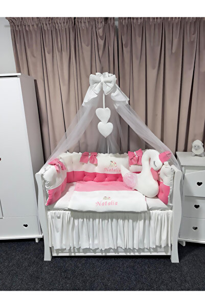 PeppiBambini Personalized crib linen 11 pieces ROYAL Velvet White Pink -