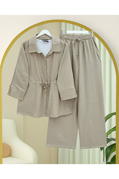 Modamorfo Βαμβακερό Σετ με Τούνελ Δέσιμο, Ελαστική Μέση και Παντελόνι - Βιζόν