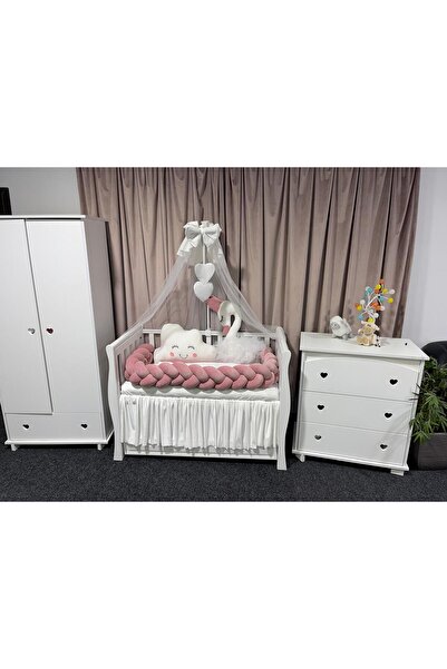 PeppiBambini Personalized 11-piece crib bedding -Swan Pink Velvet Braided Sid...