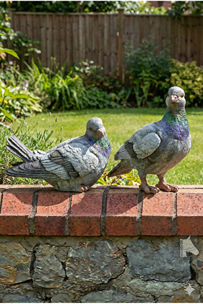 Dekoromi 2'li Dekoratif Güvercin Heykeli Çift Biblo ve Obje Kuş Figür (20x20c...