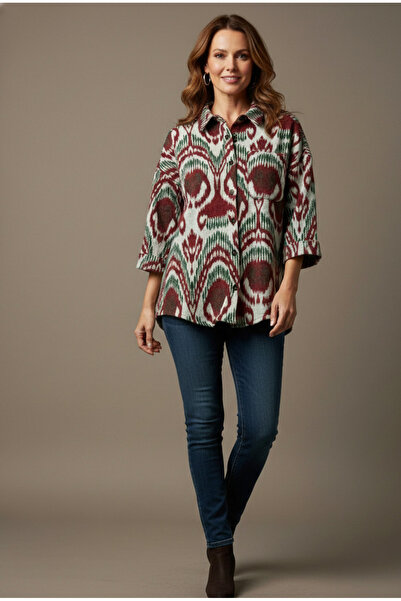 YusGos Women's Single Pocket 4/3 Sleeve Ethnic Patterned Thick Lumberjack Jac...