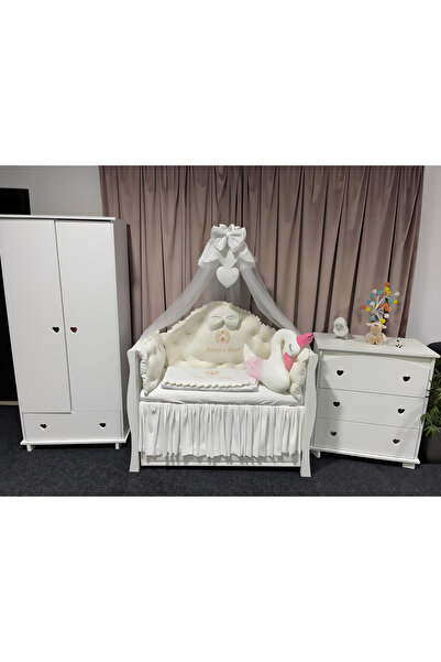 PeppiBambini Personalized 11-piece REGAL Velvet White Arianna crib bedding -