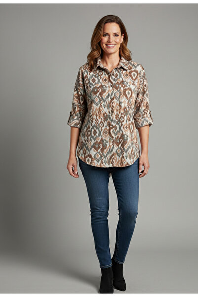 YusGos Women's Single Pocket 4/3 Sleeve Ethnic Patterned Thick Lumberjack Jac...