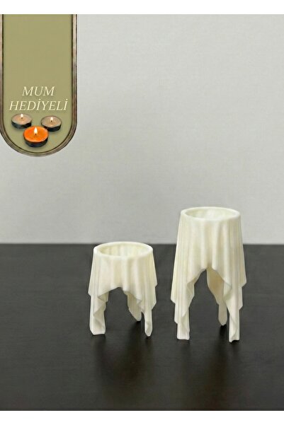 7LAB Yüzen Kumaş Tasarımlı Mumluk Seti - 2'li