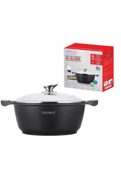 dealshopromania Royalty Line 7 liter saucepan with marble coating and glass l...