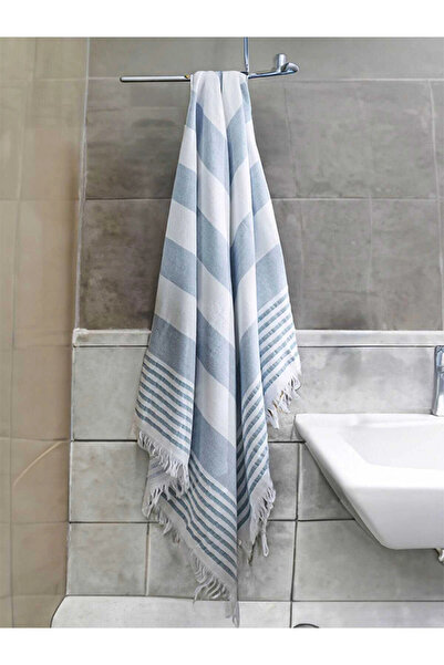 Mira Home منشفة من الكتان الخالص مقاس 90 × 170 سم من القطن الطبيعي باللون الأزرق