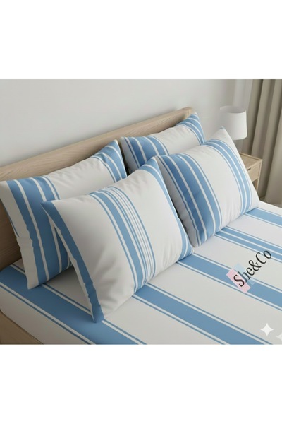 She&Co Double Elastic Sheet Set - Blue Striped