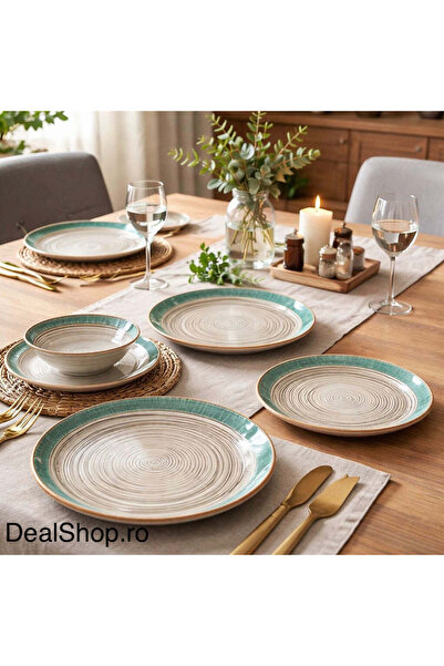 dealshopromania Set de cină din porțelan Terra Verde, 24 de piese, pentru 6 p...