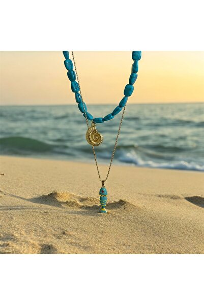 Fiamoss Kadın Deniz Temalı Balık ve İstiridye Detaylı 2’li Set Kolye